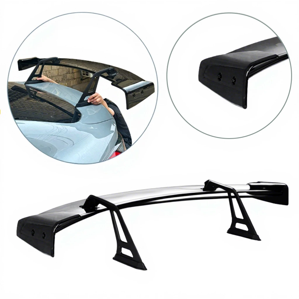 for Auto Trunk Lid Spoiler With Aluminum Bracket Carbon Fiber Look ABS 18Th Generation Universal Swan Neck Rear Wing for Sedan