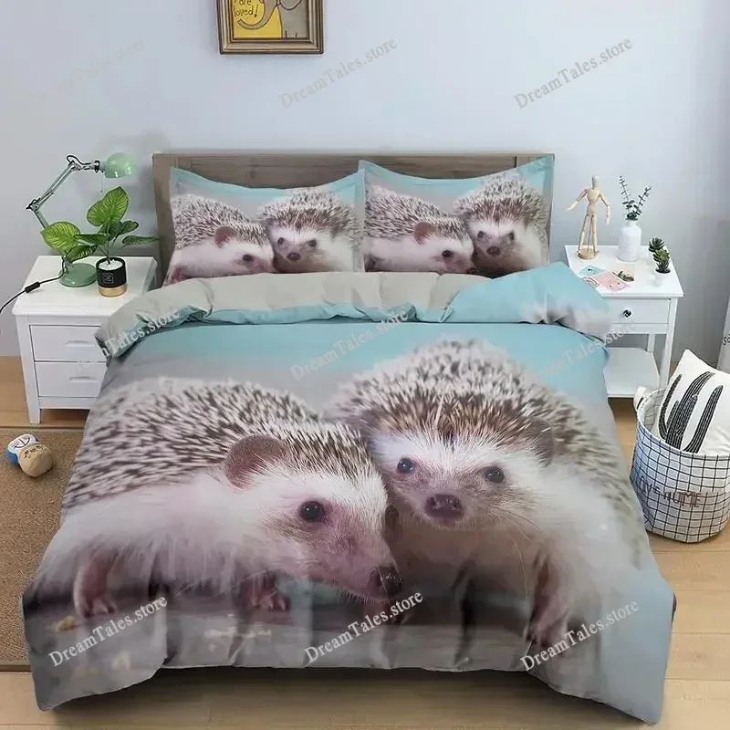 Hedgehog Duvet Cover Set 3D Cartoon Hedgehog Flower Bedding Set Kids Boys Girls Animal Queen Size Polyester Quilt Cover741