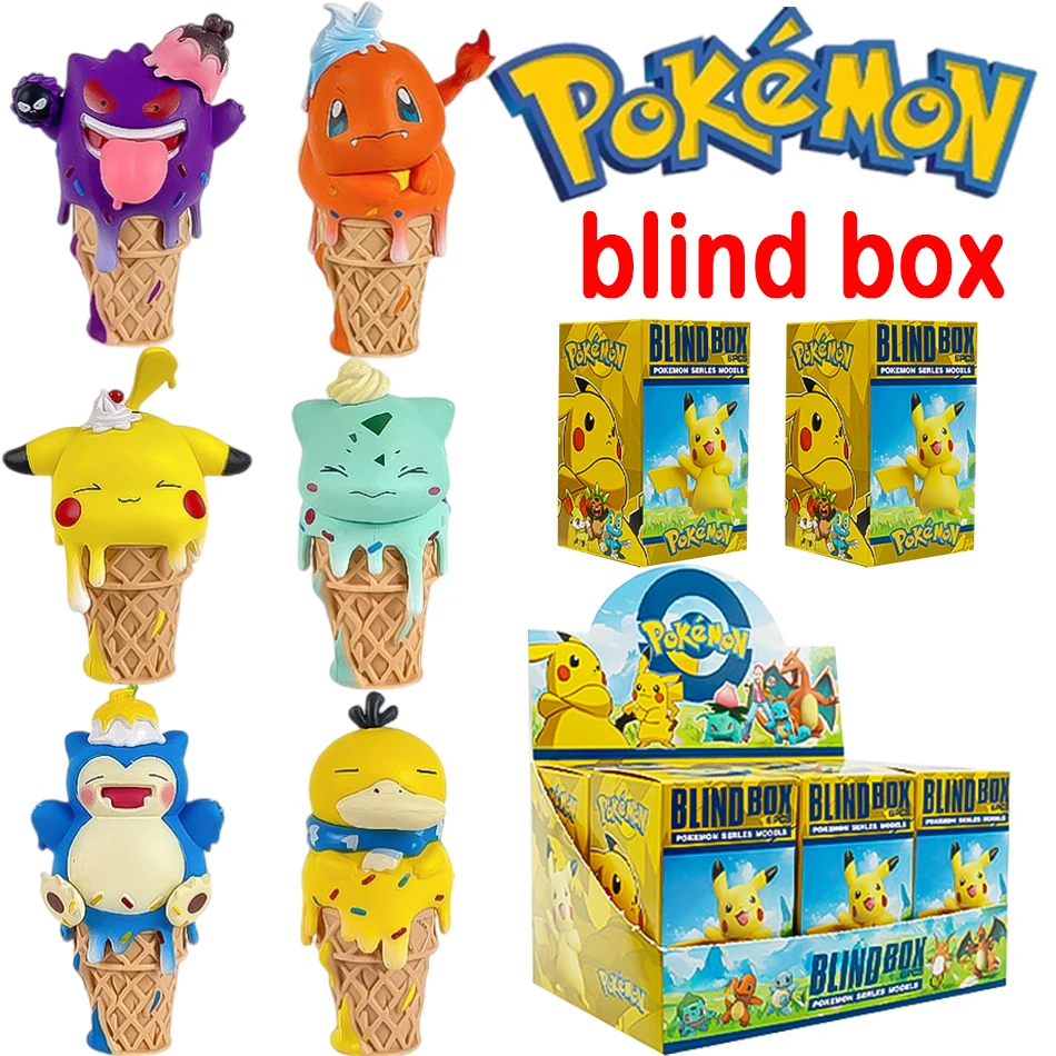 

Anime Pok é mon ice cream blind box model Action Figure Pikachu Gengar Model Toy Cartoon Collectible Doll For friend Gifts