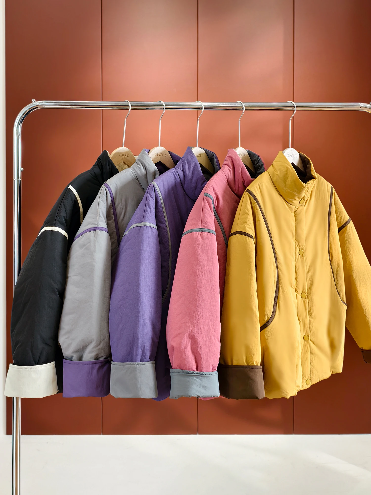 

Утепленная хлопковая куртка-пуховик для женщин с воротником, цвета конфет, сшитая из разных частей, женская верхняя одежда