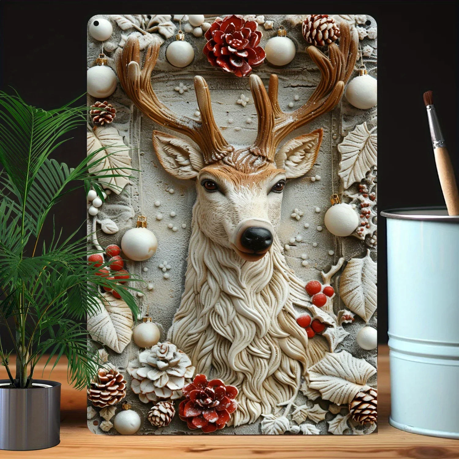 1Pc Vintage Festive 8x12 Inch (20x30cm) 3D Reindeer Wall Art Aluminum Material Moisture Resistant, 32% Higher Bending Resistance