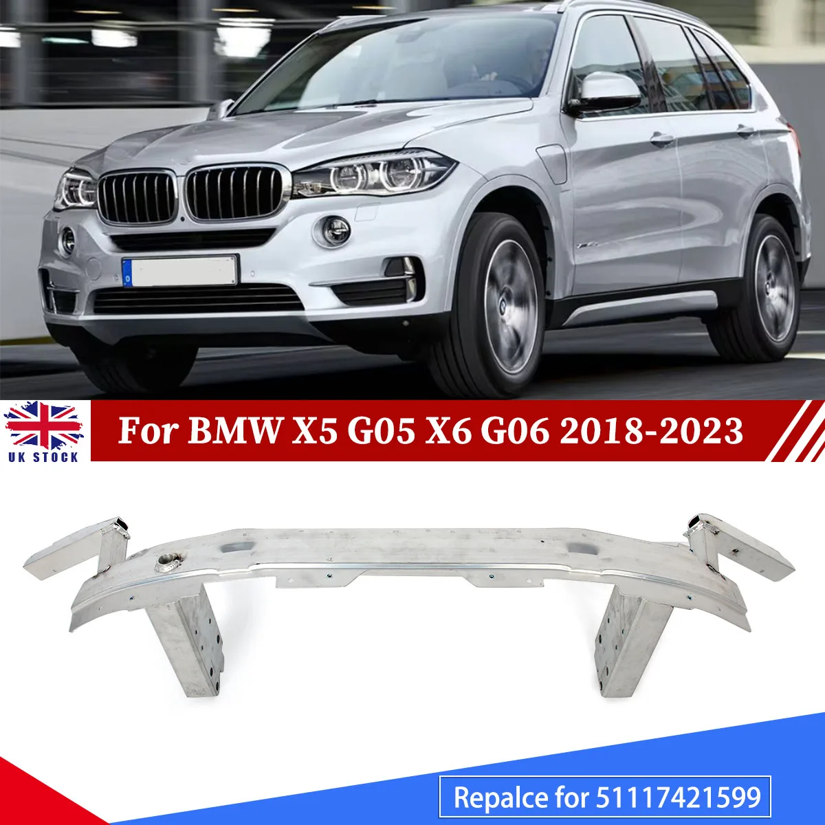 OEM Part 51117421599 for BMW X5 G05 X5M F95 BMW X6 G06 X6M F96 Front Bumper Support Carrier Crash Bar 18-23 Splitter Guard