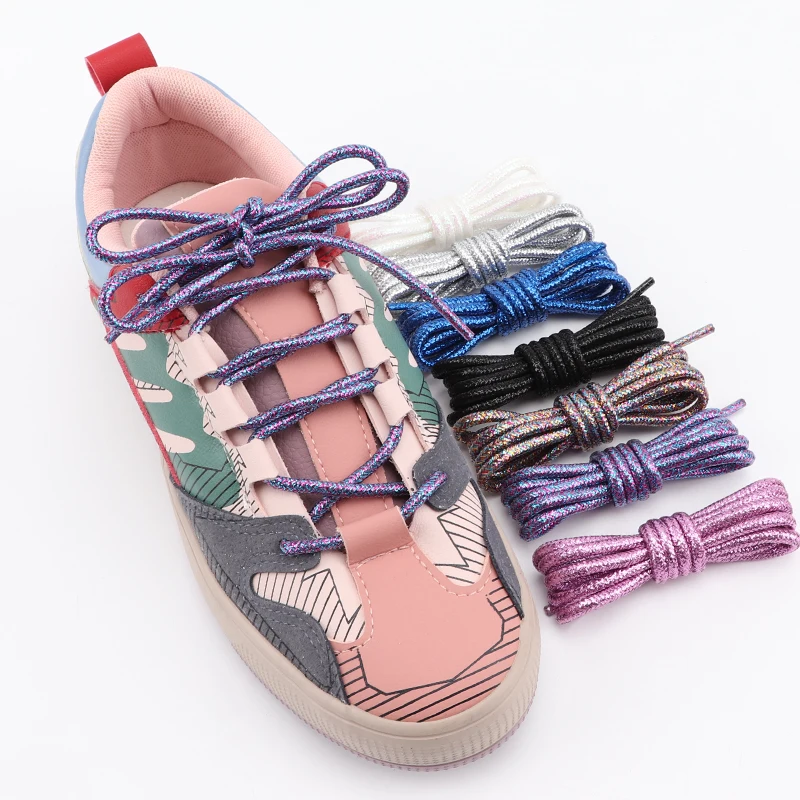 1Pair Round Colorful Shoelace Glitter White Shoelaces of Sneakers Metallic Shiny Gold  Silver Flat Shoe Laces Sports Runnin Lace