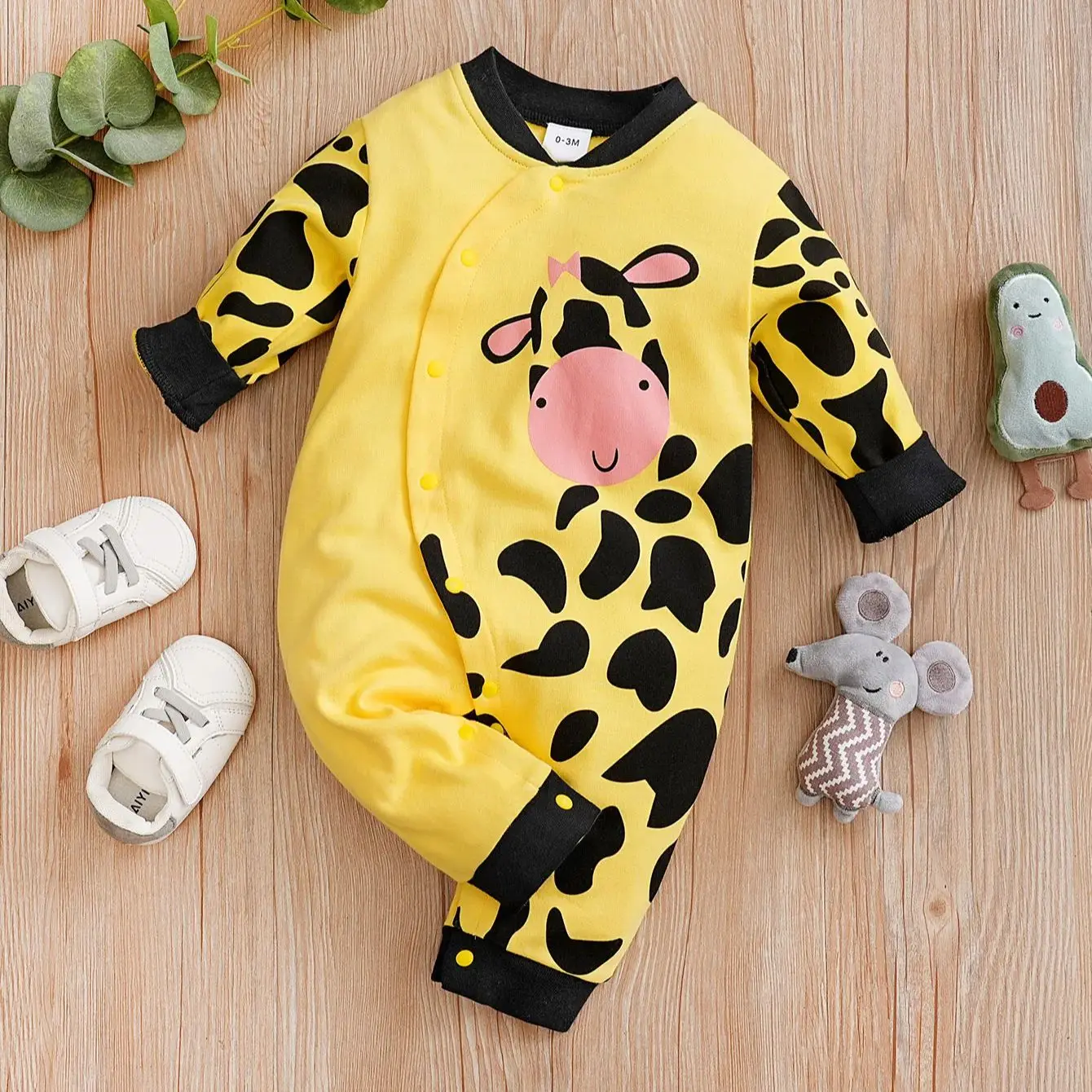 Newborn Baby Romper Cotton comfort long sleeve Unisex Baby Bodysuits Cute Cow Animal Style 0-2 years old  Bebe Boy Girl Clothes