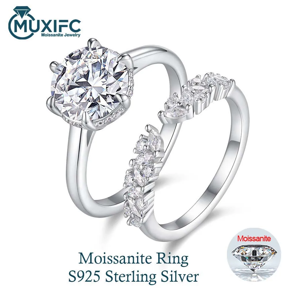 

MUXIFC 3 CT Full Moissanite Ring Round Cut Stacked Wedding Rings for Women S925 Sterling Silver Plated 18K Gold Engagement Band