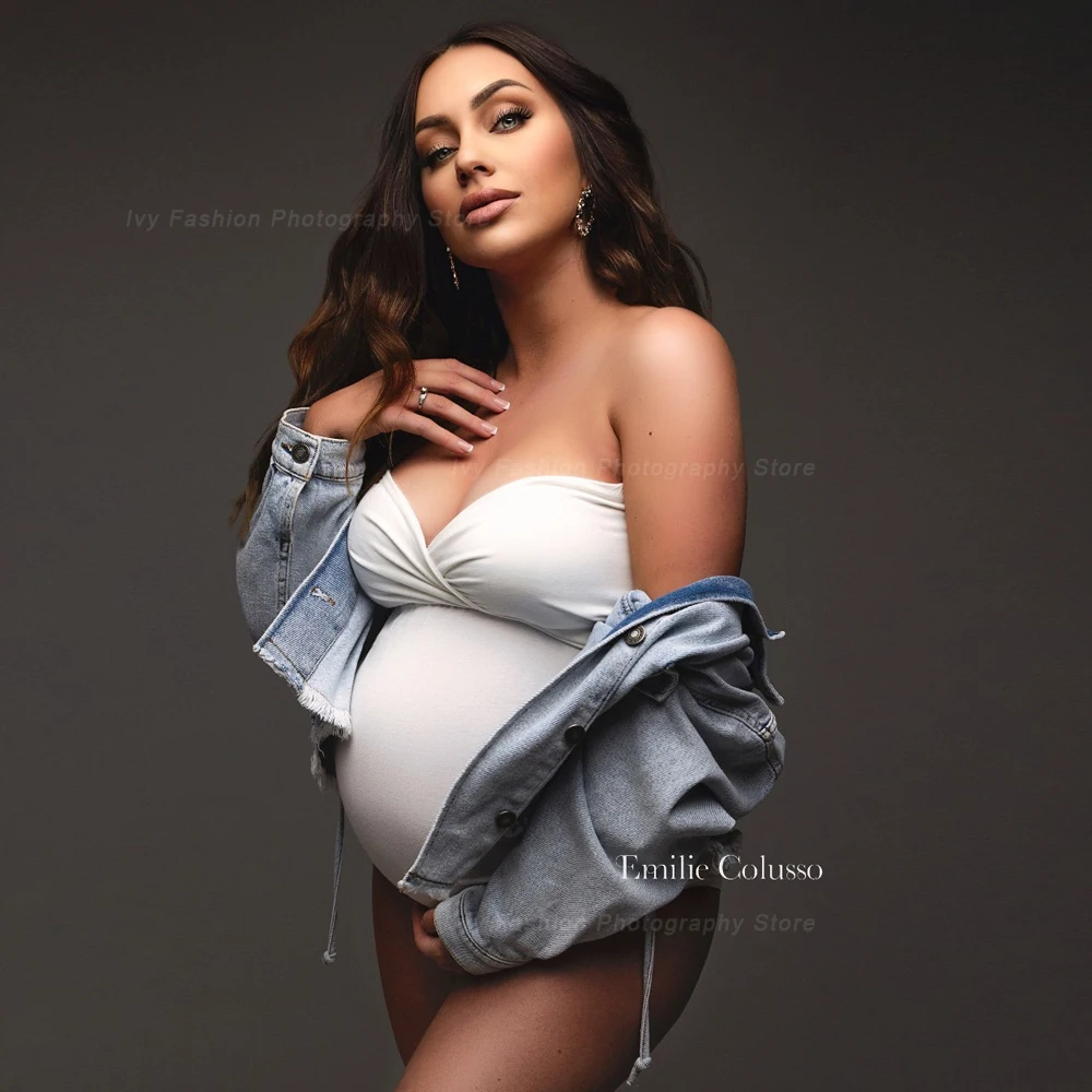Maternity Photography Props Bodysuit Strapless Stretchy Fabric Large Size Photo Shoot Photography Jumpsuit For Women Pregnancy
