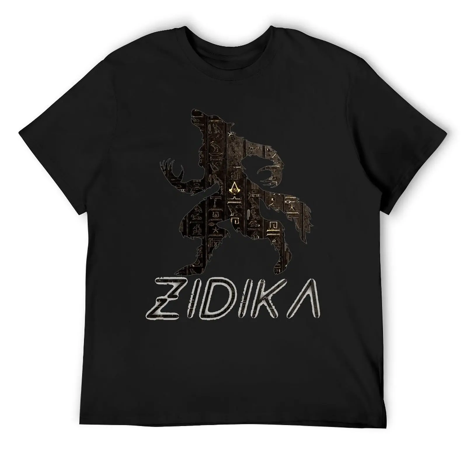 Zidika Wolf Pharaoh with Golden Hieroglyphs Post T-shirt Crewneck Movement Top Tee Unique Home Casual Eur Size