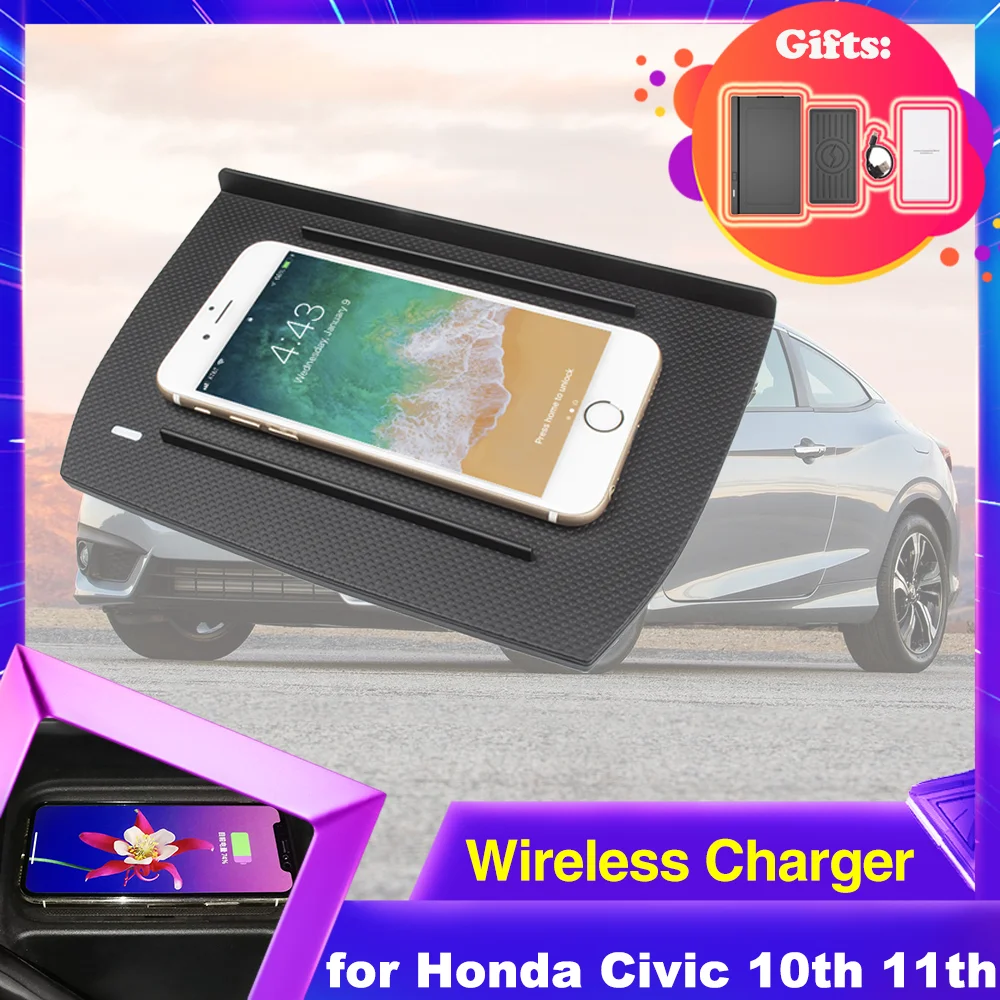 

15W Car Wireles Charging Pad for Honda Civic 10th 11th Gen FC FK 2016~2024 Phone Fast Charger Plate Holder Tray Accessories 2021