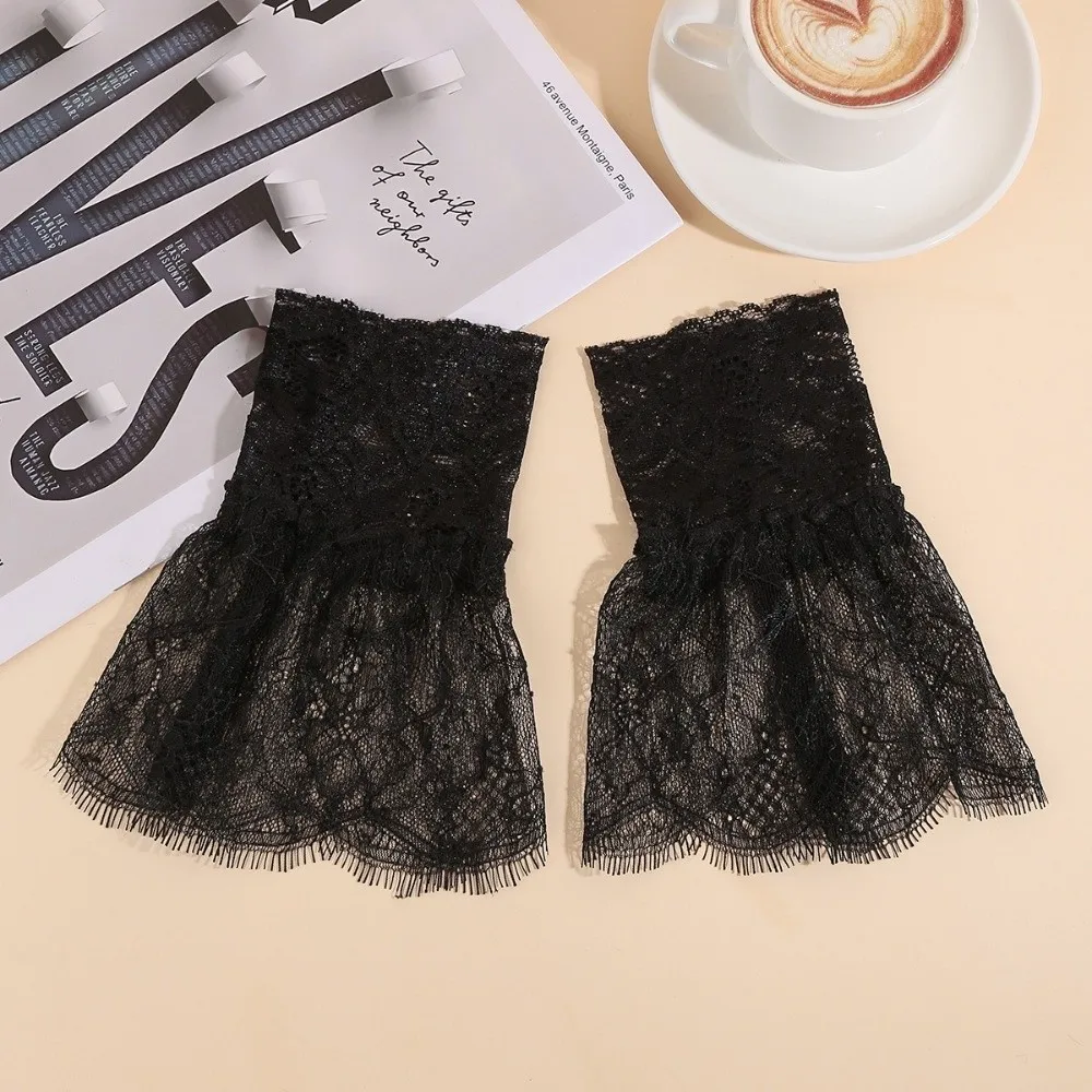 

Adjustable Lace Floral Cuffs Stretchable Pleated Design Pleated Fake Sleeves White Black Detachable Wrist Accessories