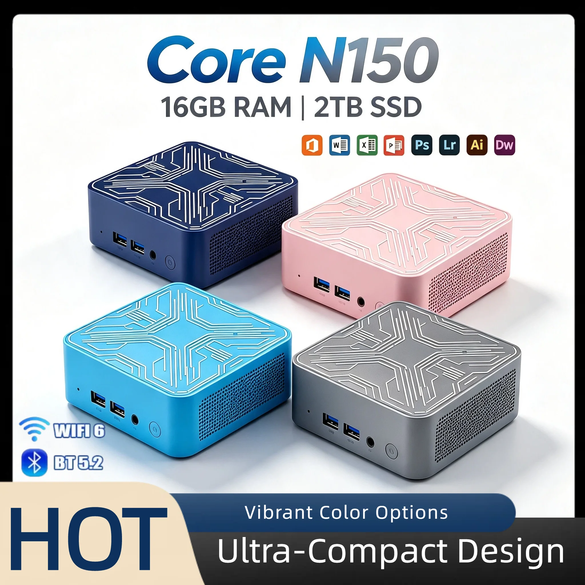 Intel N150 Mini PC 16GB RAM 2TB M.2 NVMe SSD Triple 4K Display WiFi6 Bluetooth 5.2 High Speed Office Home Pro Max