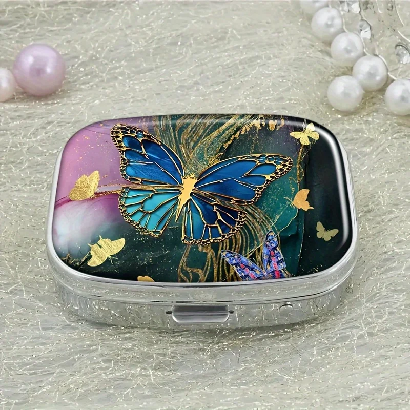 Butterfly Medicine Box, Pocket Medicine, Rectangular Decorative, Vitamin Medicine, Suitable for Pocket Wallets