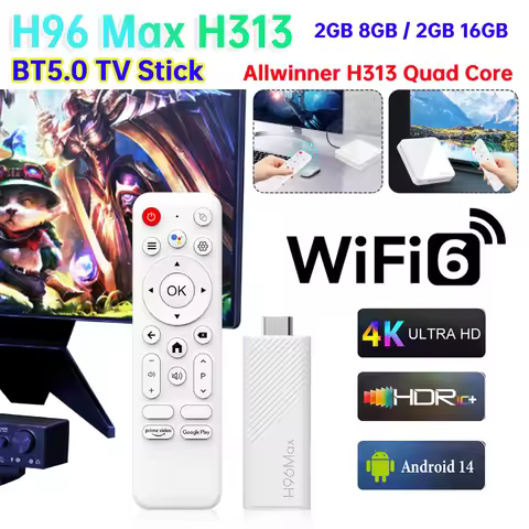 Android 14.0 H96Max TV Stick 4K Mini TV Stick WIFI6 BT5.0 Android TV Stick 2GB 8GB/16GB TV Dongle Allwinner H313 Quad Core TVbox