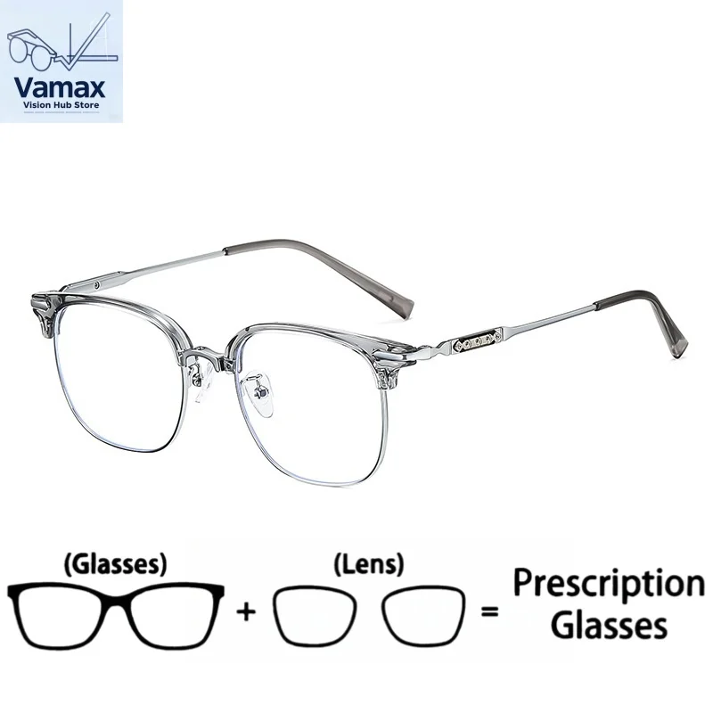 

VAMAX Men's Business Half-frame Prescription Eyeglasses Retro Anti Blue Light Glasses Customized Lenses