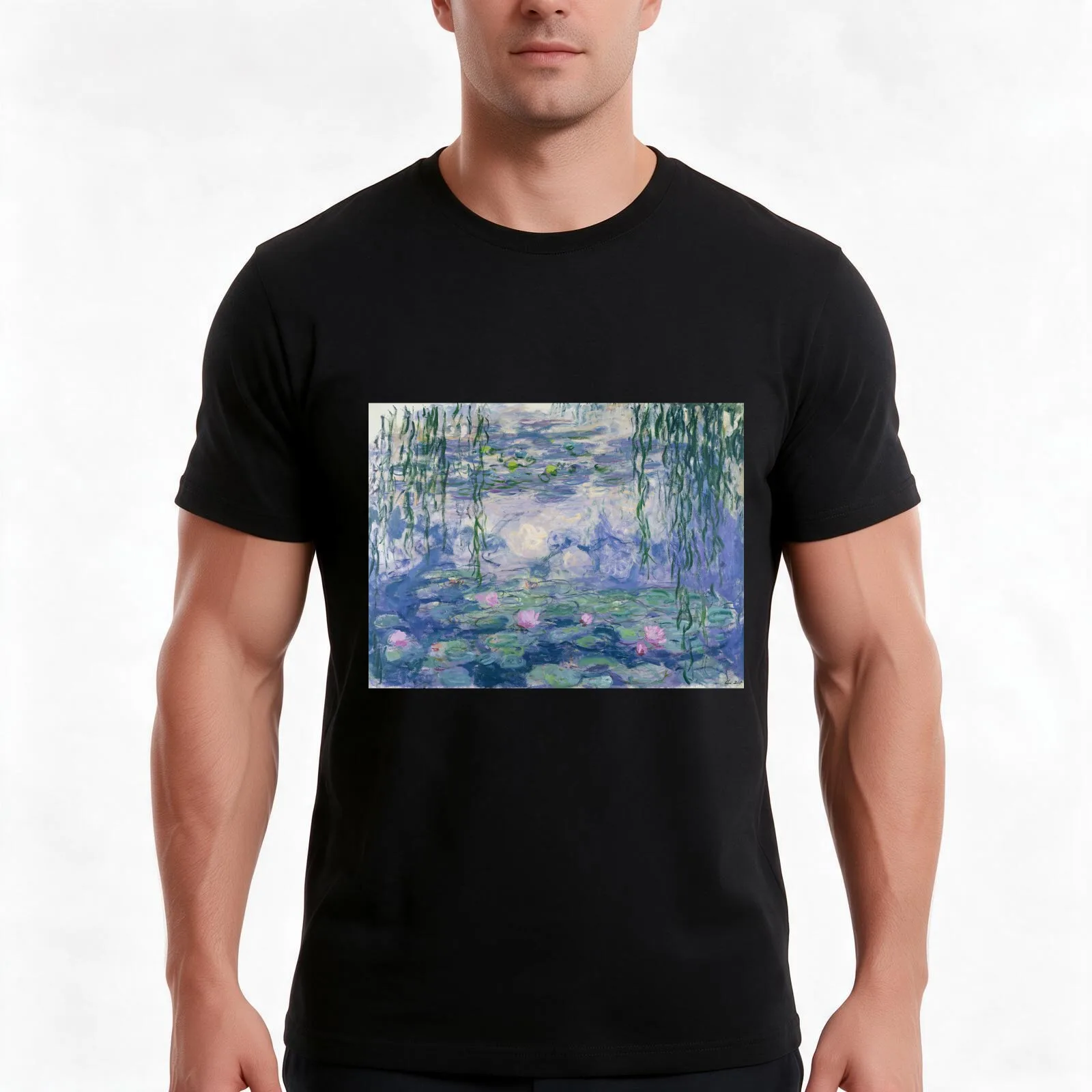Water Lillies T-Shirt Summer Casual Cotton Tee Oversized Streetwear Tops Vintage Graphic Print Loose Fit Short Sleeve