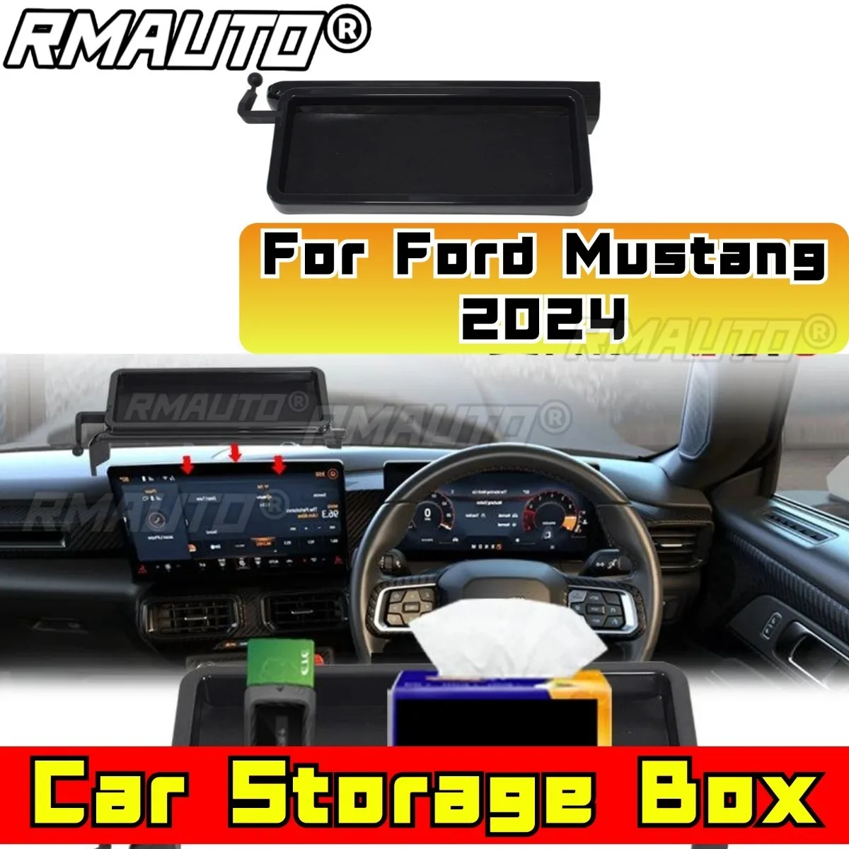 

Автомобильный ящик для хранения за центральным экраном управления, аксессуары для Ford Mustang 2024, подходит для небольших экранов, комплект кузова