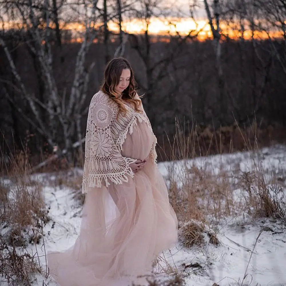 

Don&Judy Boho Dresses Maternity Photography Tulle Chiffon Pregnant Clothing With A Shawl Bohemian Photo Shooting Pregnancy Dress