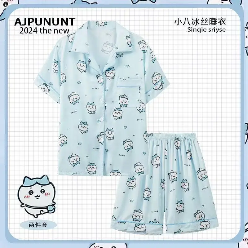 

2025 Kawaii Chiikawa Sleepwear Summer Short Sleeved Pajamas Student Cute Cartoon 3pcs Set Summer Home Clothes Girls Gifts Toys