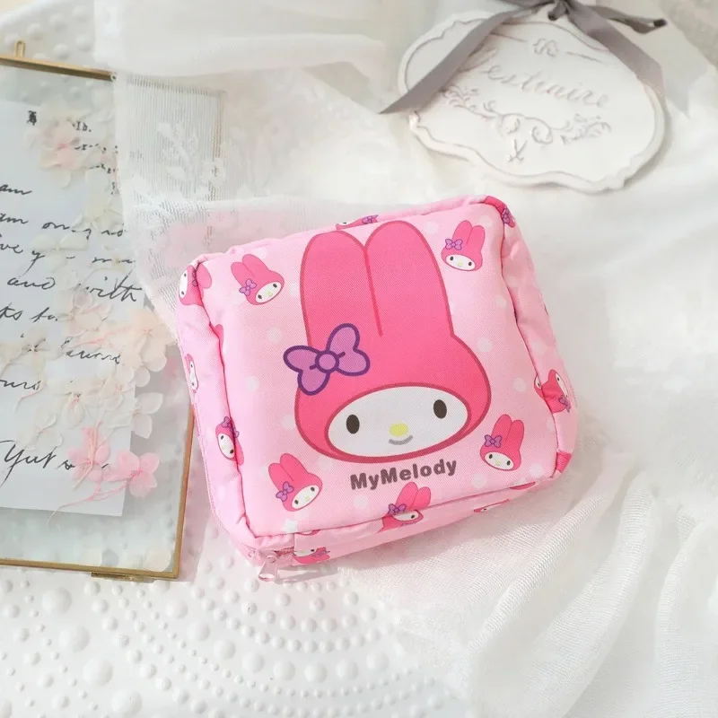 Kawaii Sanrio Kuromi My Melody Cinnamoroll Menstrual Bag Cute Girly Heart Portable High Capacity Sanitary Napkin Storage Bag