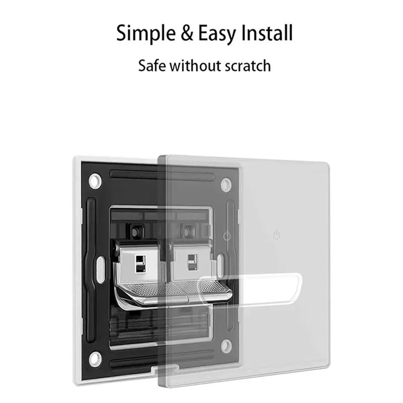 A69eblue LED Night Light Wall Light Switch 2 Gang Tempered Glass Panel Pass Through Black