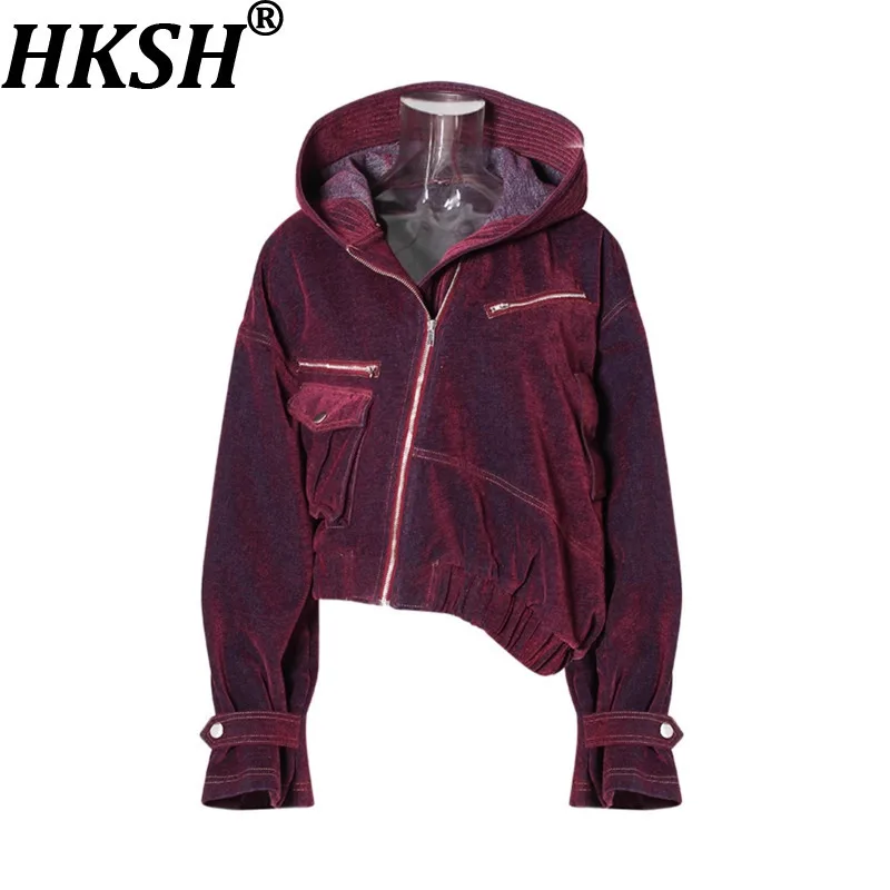 

HKSH весенне-осенняя новая женская джинсовая куртка с карманом на молнии, асимметричная американская уличная одежда в стиле ретро, модное пальто в стиле панк HK13402