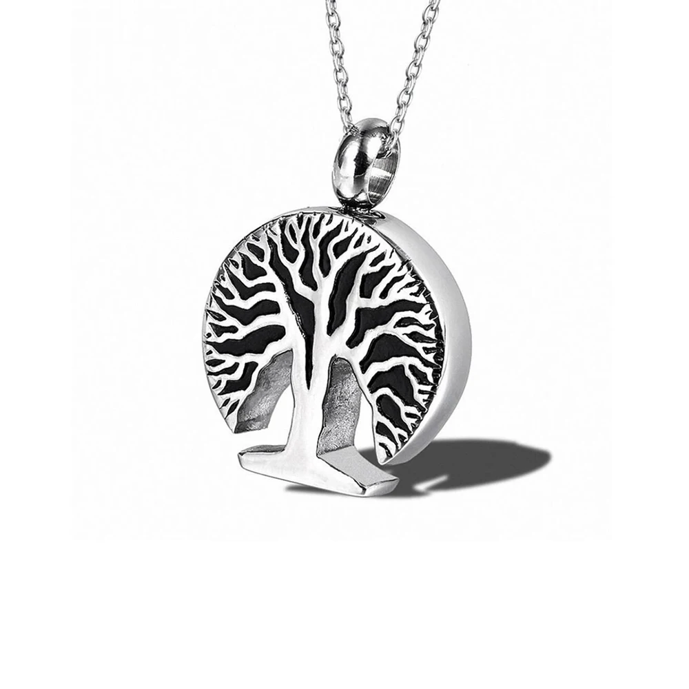 Stainless Steel Cremation Tree of Life Pendant Necklace Ash Urn Anniversary Jewelry Gift For Him