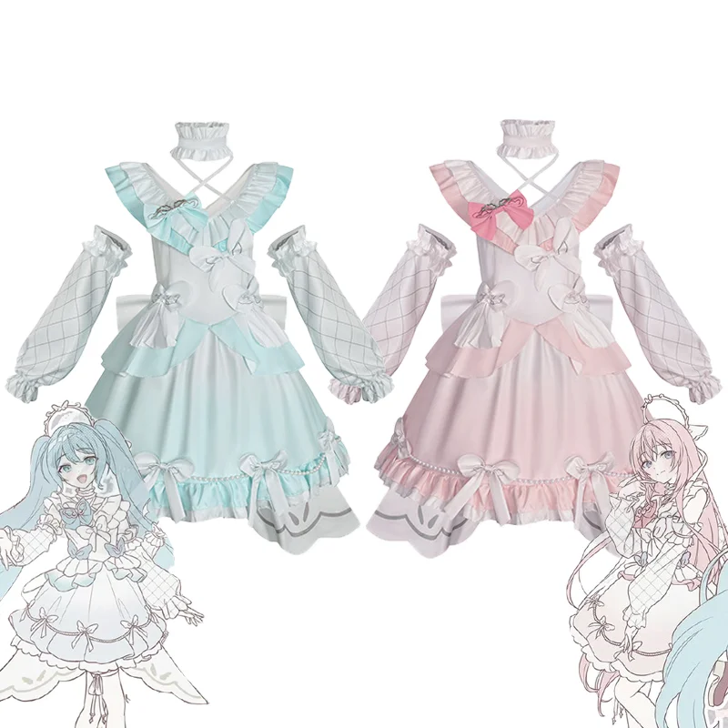 

Game PJSK Miku Luka Cosplay Costume Adult Women Skirt Dress Sleeve Bow Lolita Uniform Ornament Clothes Accessories Suit Outfits