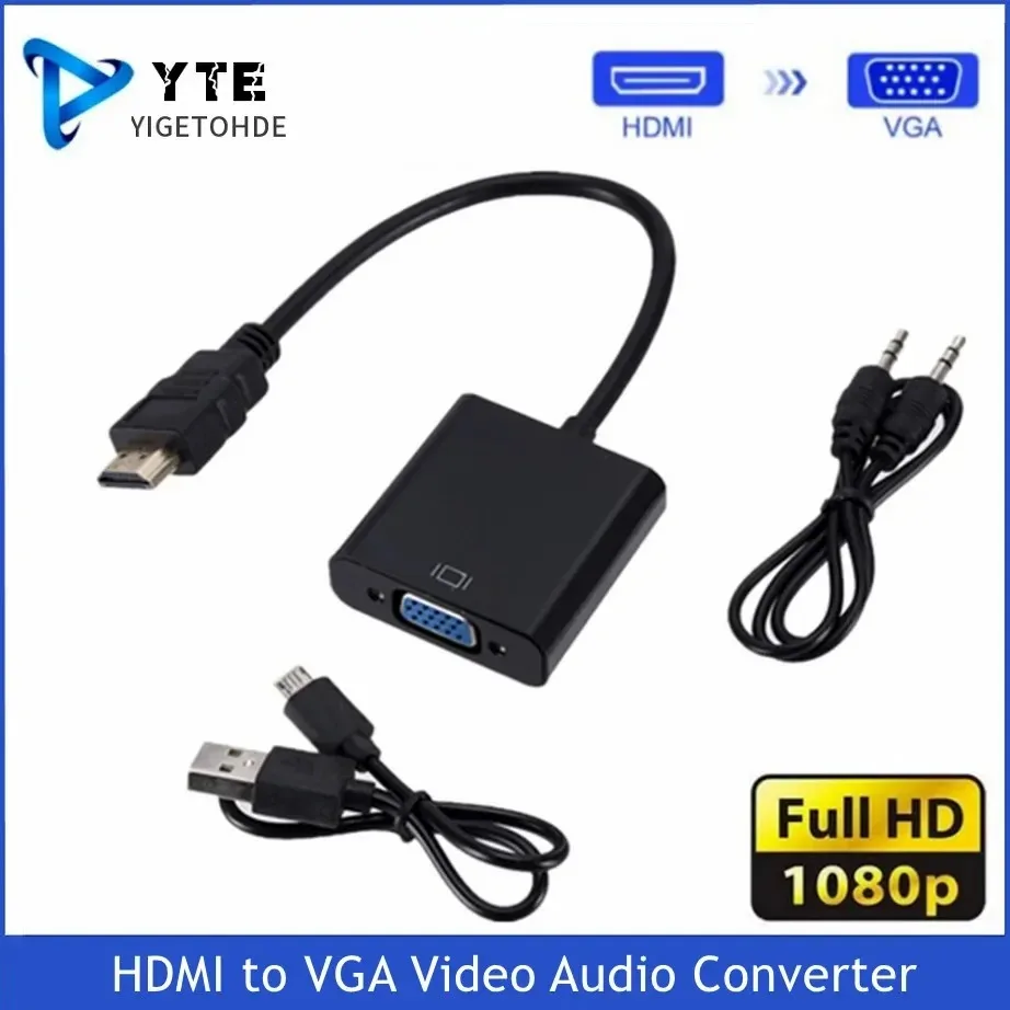 

YIGETOHDE HDMI-Compatible to VGA Adapter Male To Famale Converter 1080P Digital to Analog Video Audio Converter For PC Laptop