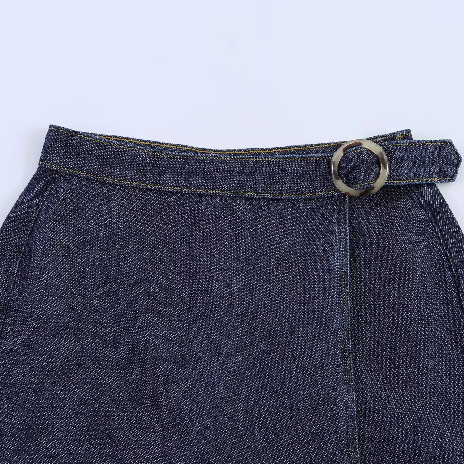 Fashionable Simple Women's Denim Double-breasted Skirt Pant KASLEAD New Arrival Standard Fit A-line Midi Skirt Polyester Fiber