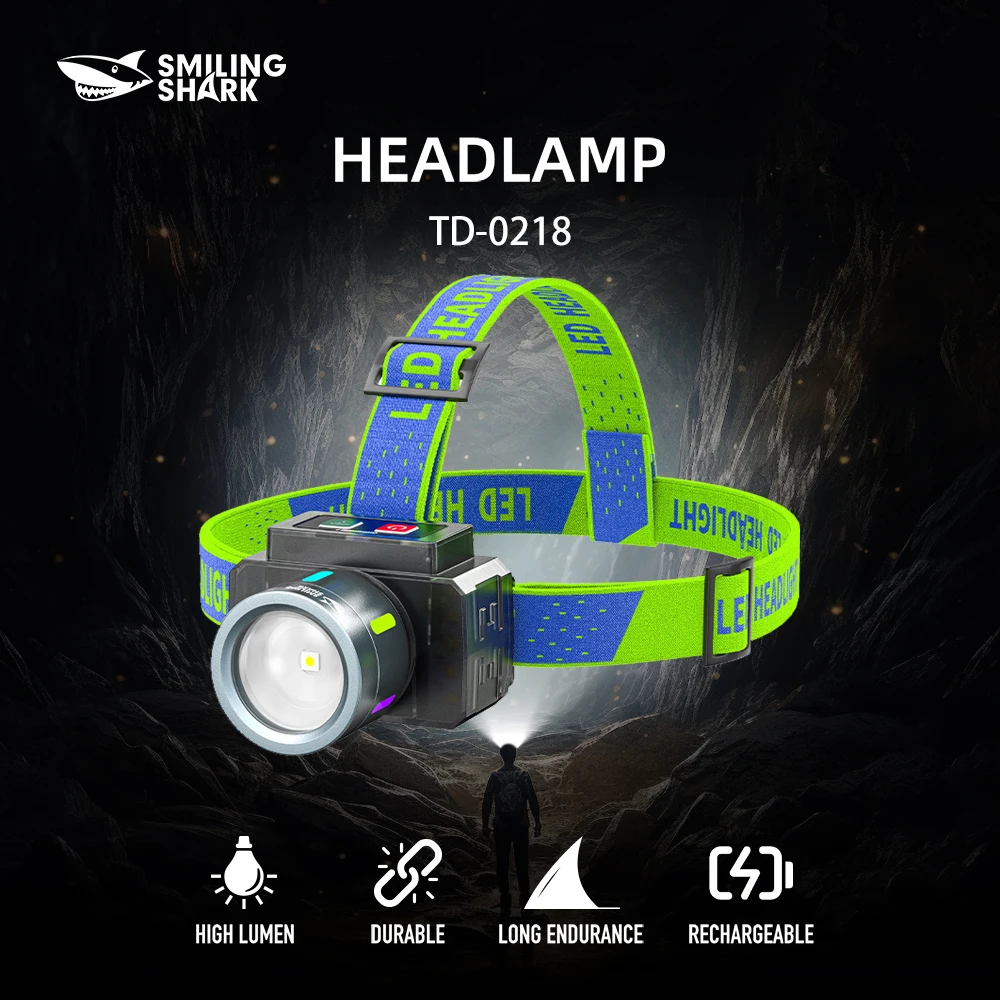 

1 шт., перезаряжаемая налобная фара Smilingshark TD-0218GY, USB-кабель в комплекте и регулируемая повязка на голову, легкая фара для улицы, Ca