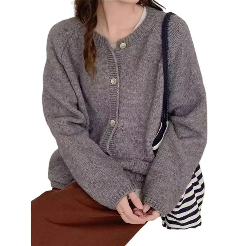 

ABLK Women's Long Sleeve Crew Neck Chunky Oversized Button Up Cute Cardigan Fall Trendy Sweaters Clothes