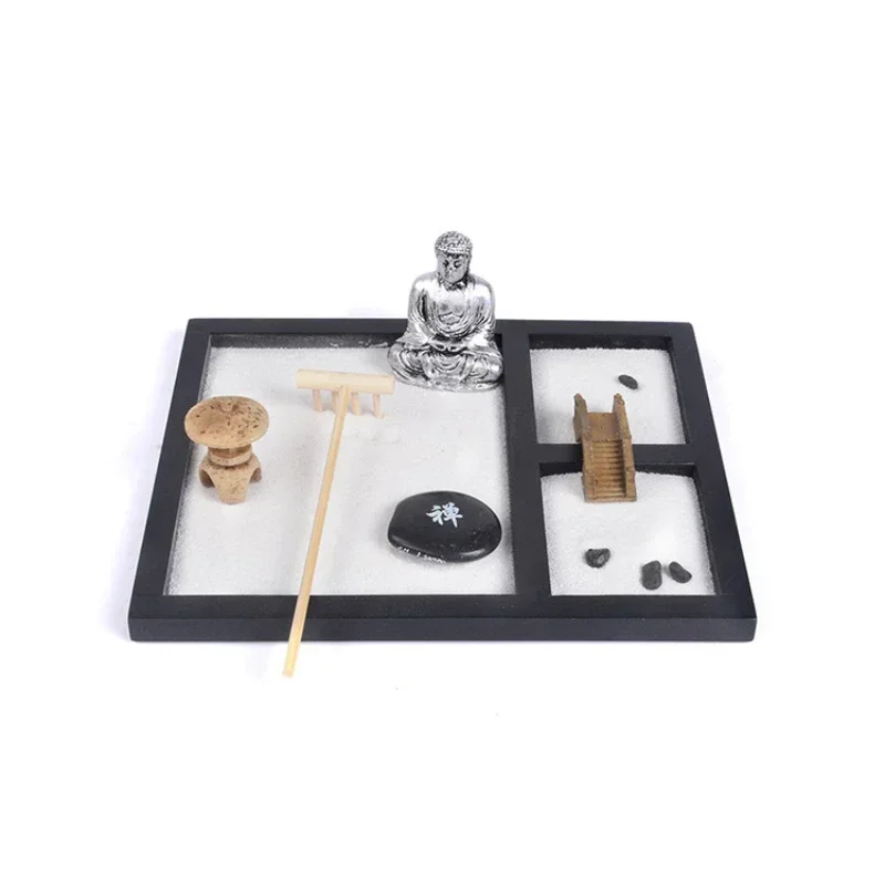 Feng Shui Buddha Statue Zen Garden Kit Premium Japanese Mini Rock Garden Meditation Decor Gift Set for Home Desk Living Room