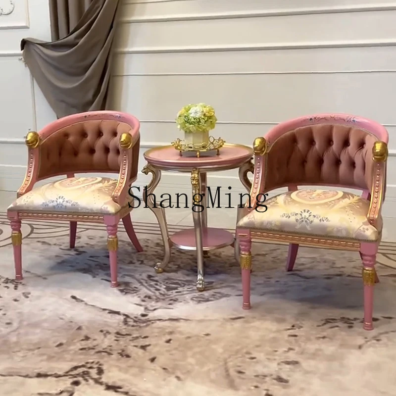 

ZYY home retro small sofa round few villa solid wood carving flower light luxury modern single chair