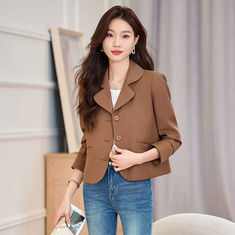 Lnsozkdg High-end Fashion Women's Coat 2024 Spring Autumn Goddess Style Elegant Short Loose Single-breasted Casual Lady Suit Top