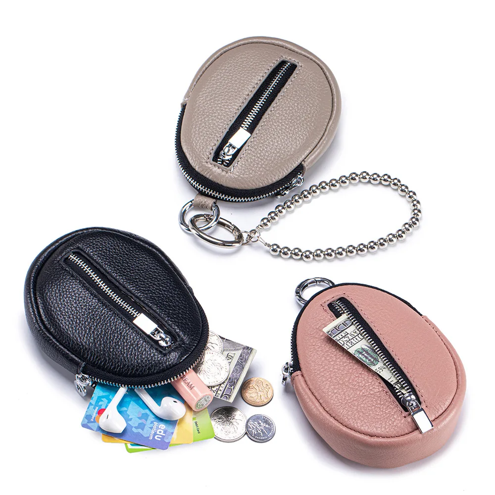 2025 New Genuine Leather Coin Purse Mini Wallet Women's Double Zipper Earphone Storage Bag Brand Small Round Hanging Pendant Bag