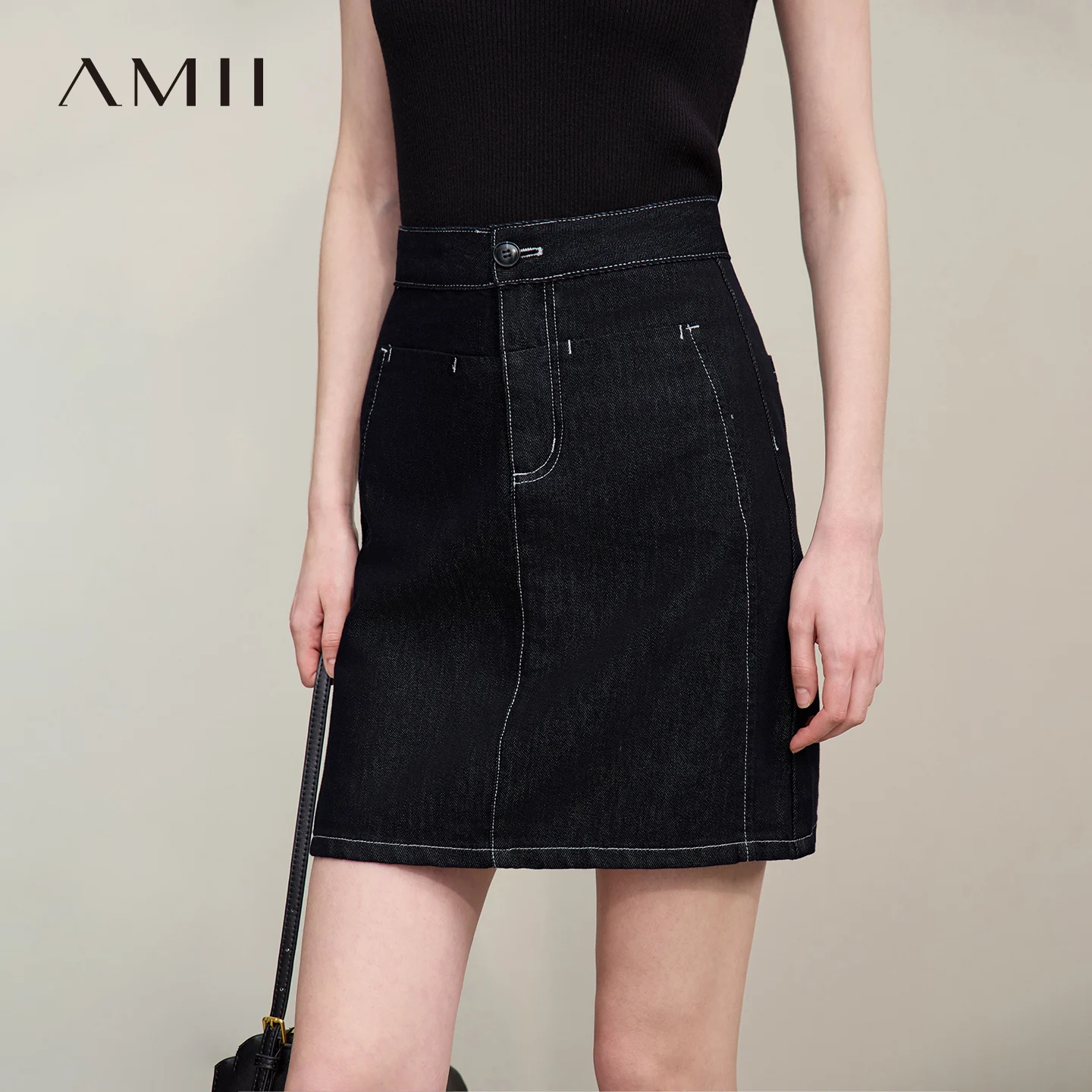 

Amii Women's Denim Skirt 2026 Summer New Versatile Vintage Cotton A-Line Skirt Pocket Casual Short Jean Skirt For Women12642093
