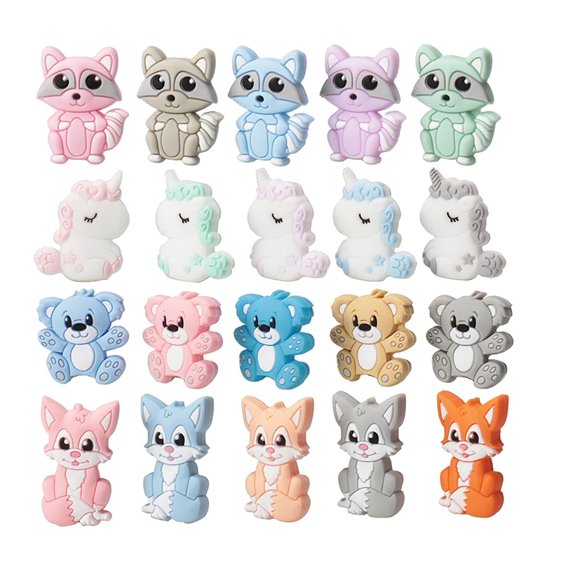 10pcs Silicone Beads  For Pacifiers Silicone Baby Teething Beads Pacifier String Beads Bulk Koala Unicorn Bear Raccoon Bulldog