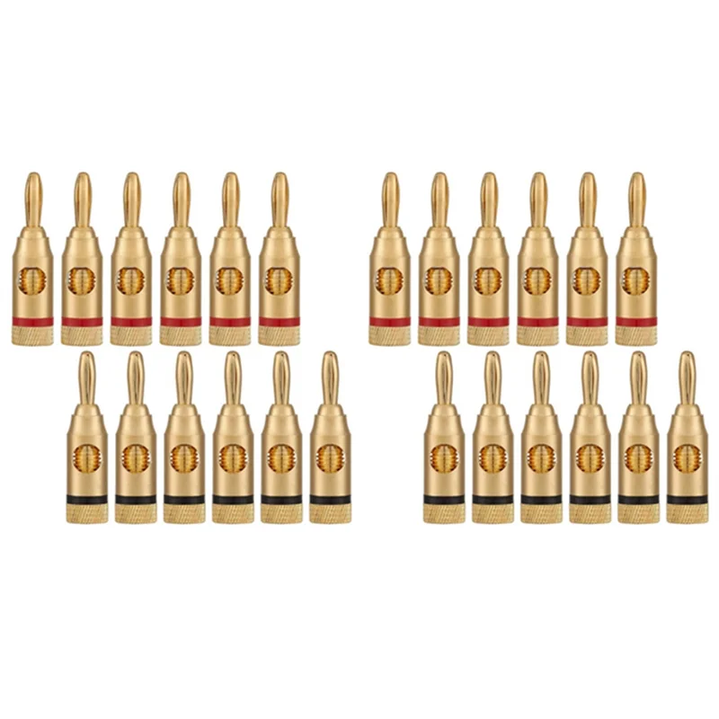 Plugue ou conector banana banhado a ouro completo (tipo parafuso aberto) (12 pares (24 plugues)) Conector de fio de alto-falante de plugue de áudio