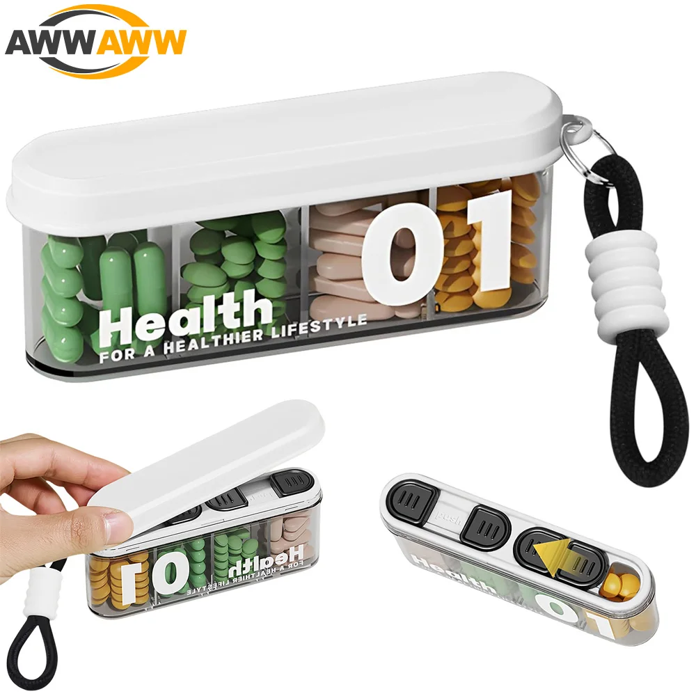 

Daily Pill Organizer 4 Compartments, Small Pill Box Portable Travel Pill Case for Purse Pocket, Compact, Vitamin, Cod Liver Oil