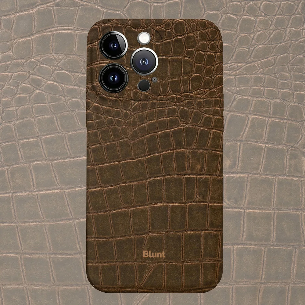 Brown Croc Leather Glossy Film Hard Phone Case for Samsung Galaxy A37 A57 A17 A07 A16 A56 A26 A36 A06 A55 A35 A15 A54 A05 A14 5G