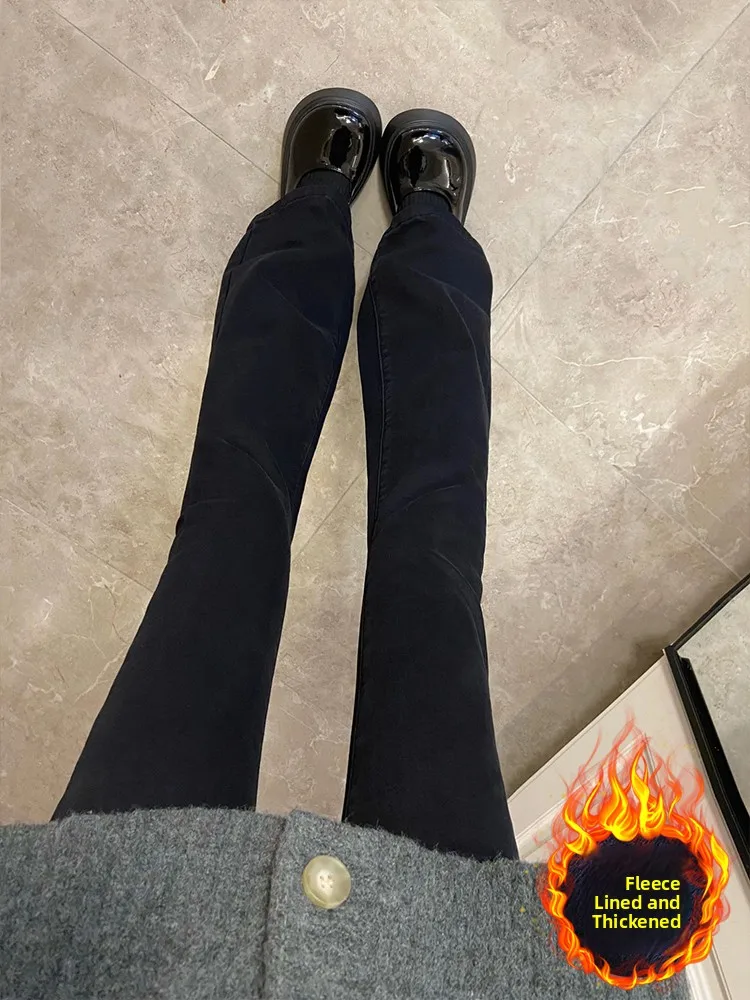 

High Waist Flared Jeans Women's Fce Lined Elastic Bell Bot Pants Slimming Bootcut Denim Trousers for plus Size Pear a...