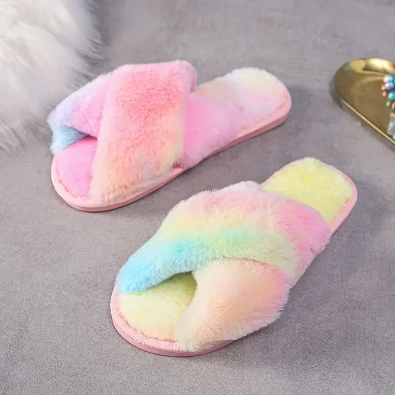 

Slippers Fluffy Furry Women Home Platform Slippers Men Winter Plush Slides Indoor Fuzzy Slippers Lovely Cotton Shoes 20024