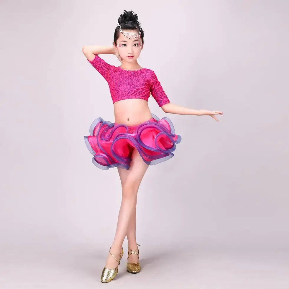 New Summer Latin Dance Dress for Girls Ballroom Tango Kids Modern Competition Stage Outfit Child Latin Dance Costume Dancewear