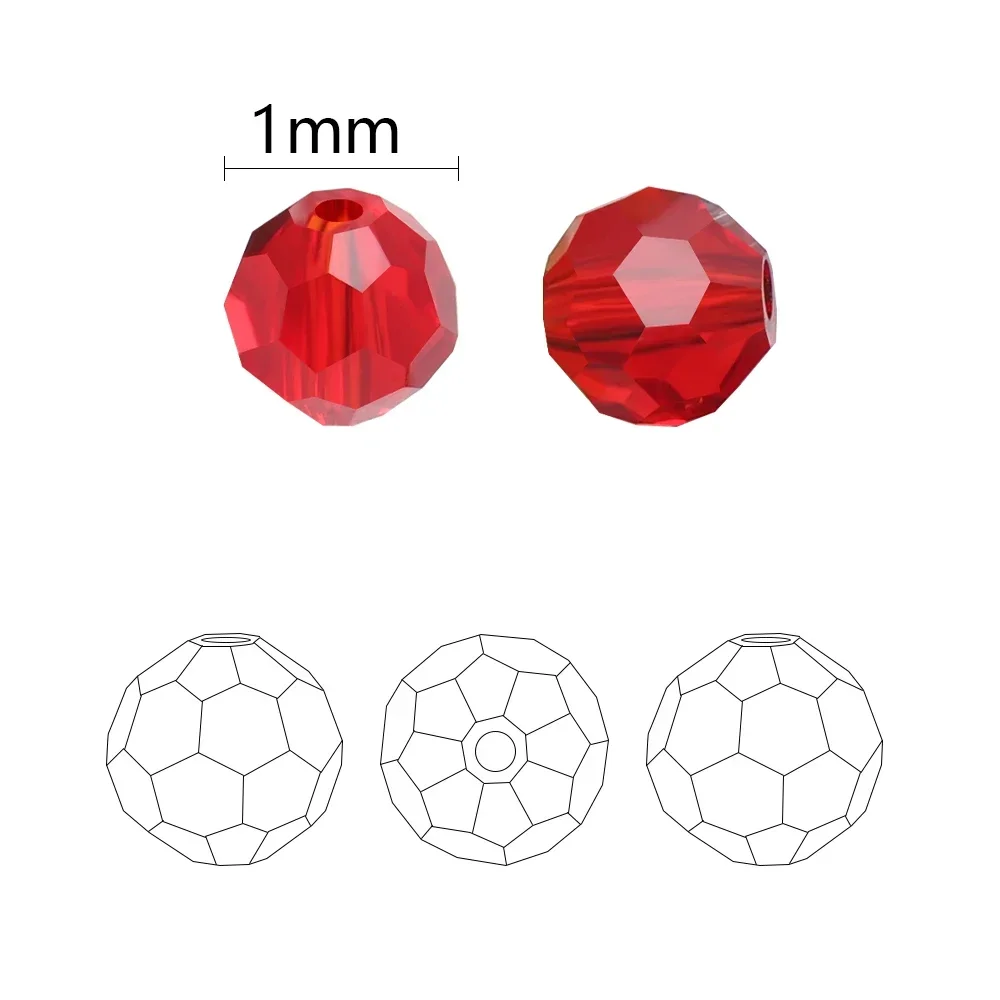 1900Pcs/Lot 32Faceted For DIY Beads Glass Round Crystal Austrian Thread 1mm Cotton Ball Red Round Making Jewelry Embroidery