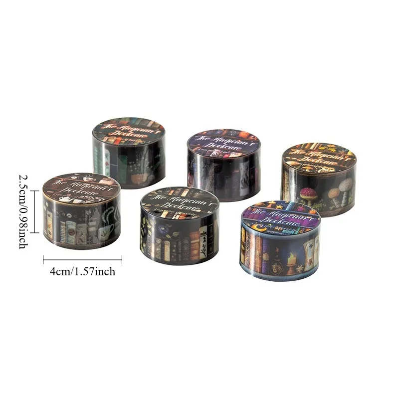 6 retro PET material magic bookcase themed waterproof self-adhesive DIY planner decoration scrapbook material reusable stickers