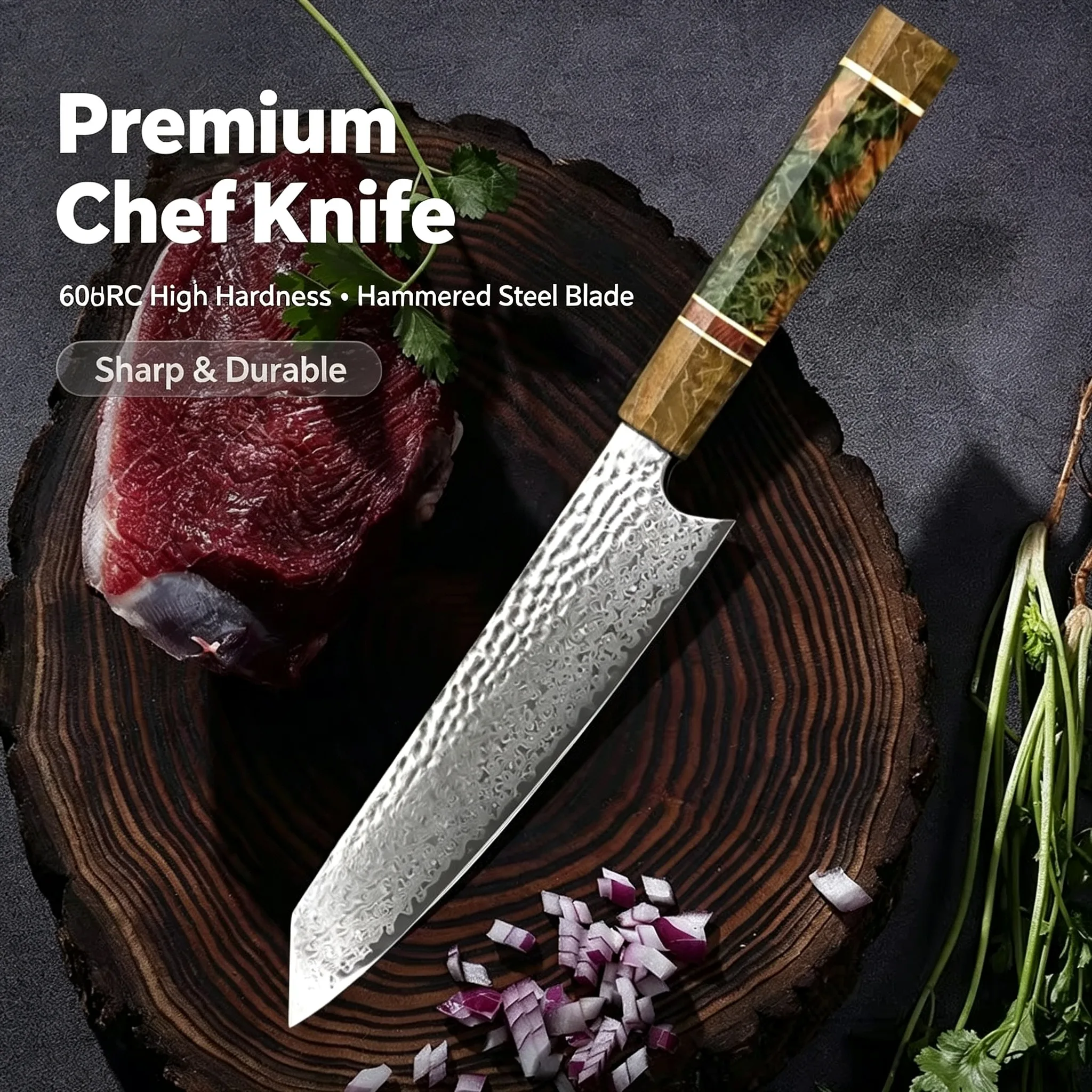 High-end 67-Layer Damascus Steel Kitchen Knife with VG10 Steel Core Chef's Knife with Octagonal Solid Wood Handle, Cooking Knife