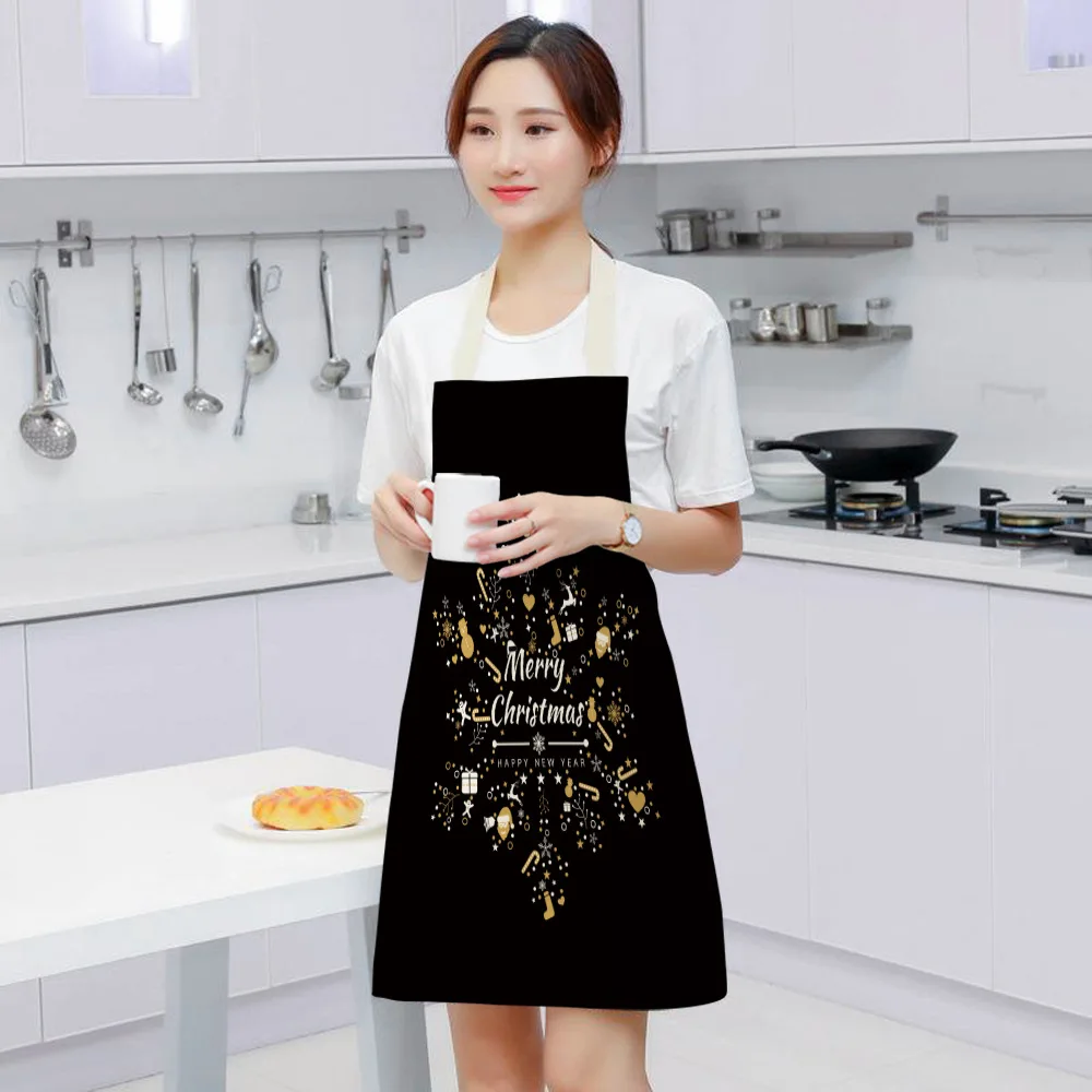 Black Gold Christmas Apron Elk Snowman Christmas Tree Kitchen Cooking Aprons Christmas Decorations for Home Delantal Cocina