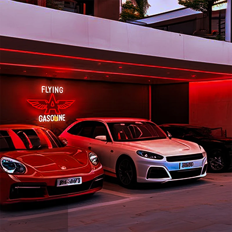 Garage Neon Sign for Wall Decor Retro Garage Led Neon Light Up Sign for Garage Shop Auto Gasoline Wall Decor 5V USB Powered