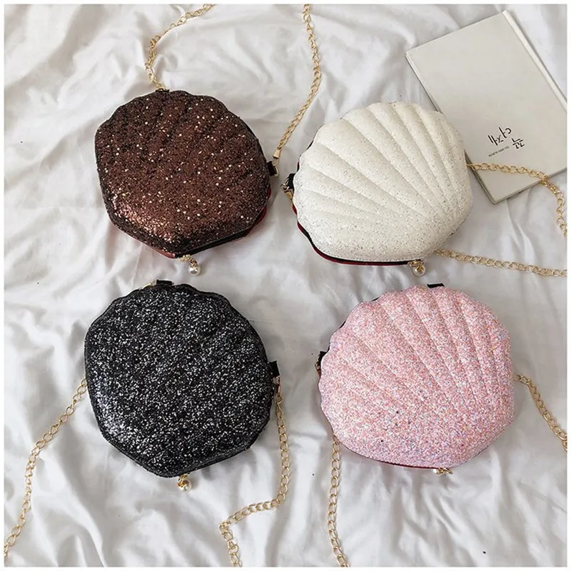 Fashion Women Shoulder Handbags Shell Bag Chain Cute Sequins Small Bag Phone Money Pouch Zipper Crossbody Bags for Women Bolsa