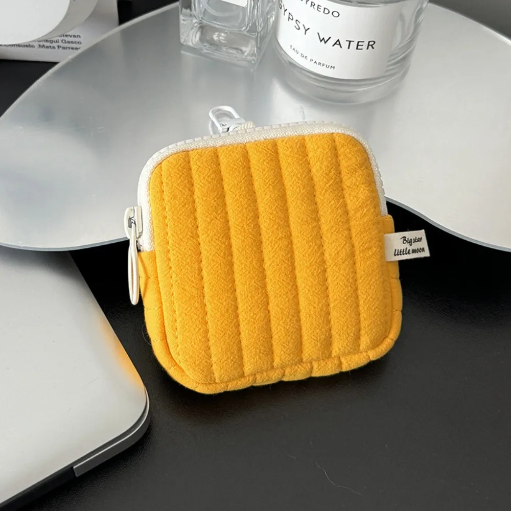 Simple Quilting Seam Coin Pouch Polyester Cotton Square Earphone Storage Case Korean Style Mini Small Cosmetic Bag Male