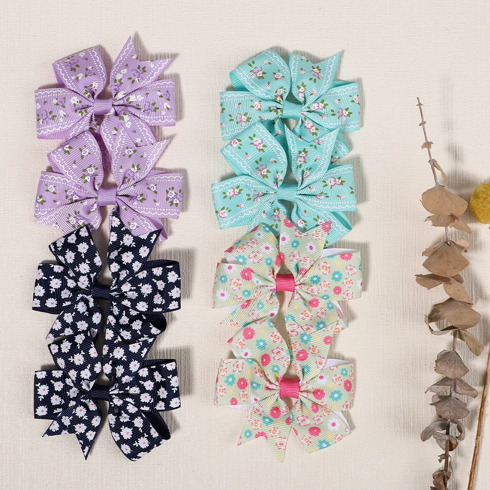 20pcs/lot Printed Flower Hairpins Hair Bows with Clip for Baby Girls Grosgrain Ribbon Daisy Hair Clip Barrettes Hair Accessories image 5